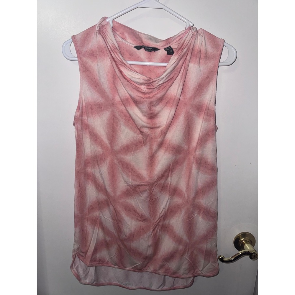 Lisa Rinna Collection Pink Tie Dye Cowl Neck Sleeveless Top XS High Low Hem